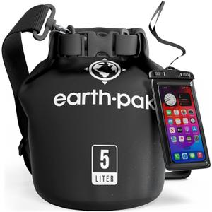 Earth Pak Waterproof Dry Bag - Roll Top Waterproof Backpack Sack Keeps Gear Dry for Kayak with Waterproof Phone Case (5L, Black)