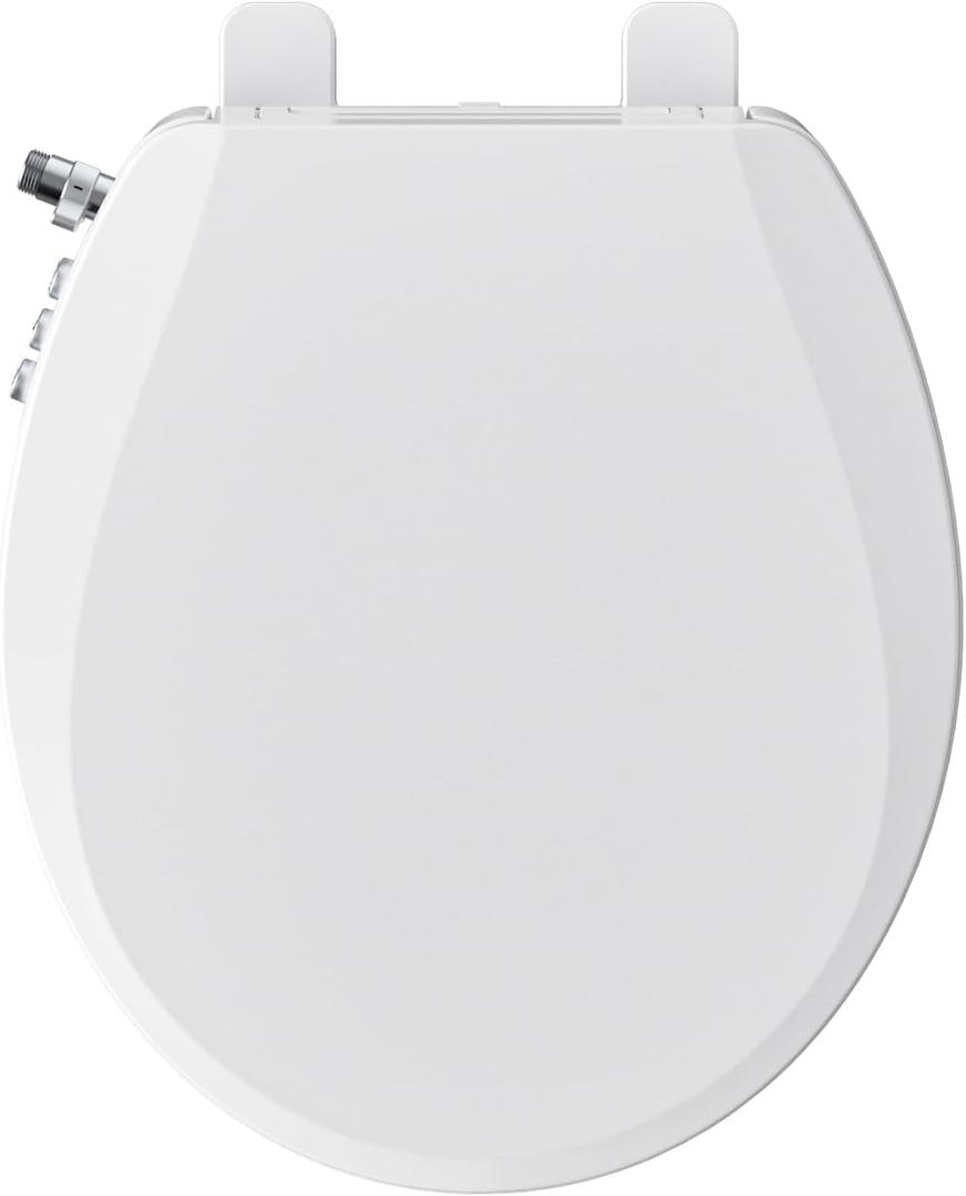 Bidet Toilet Seat, Soft Close Round Toilet Seat, Button control Feminine/Posterior Wash Switch, Knob Control Water Pressure,White Bidet Seat Attachment with Brass inlet