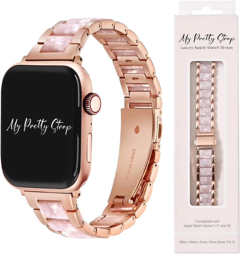 My Pretty Strap - Compatible Apple Watch Band Strap, Stainless Steel Fashion iWatch Replacement Strap- Easy Resizing, No Tool Needed, Fits Most Wrists- Series 1-11, SE and Ultra