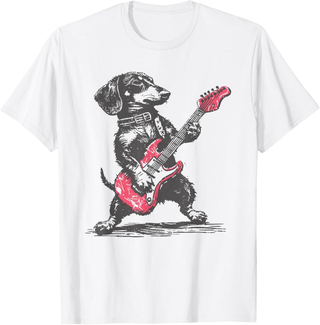 Vintage Dachshund Weenie Playing Guitar T-Shirt