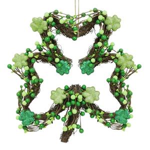 St Patricks Day Wreath for Front Door, Artificial Saint Patrick's Day Door Wreath with Glitter Foam Shamrock Green Berries, St Pattys Wreaths Decorations for Wall Mantel