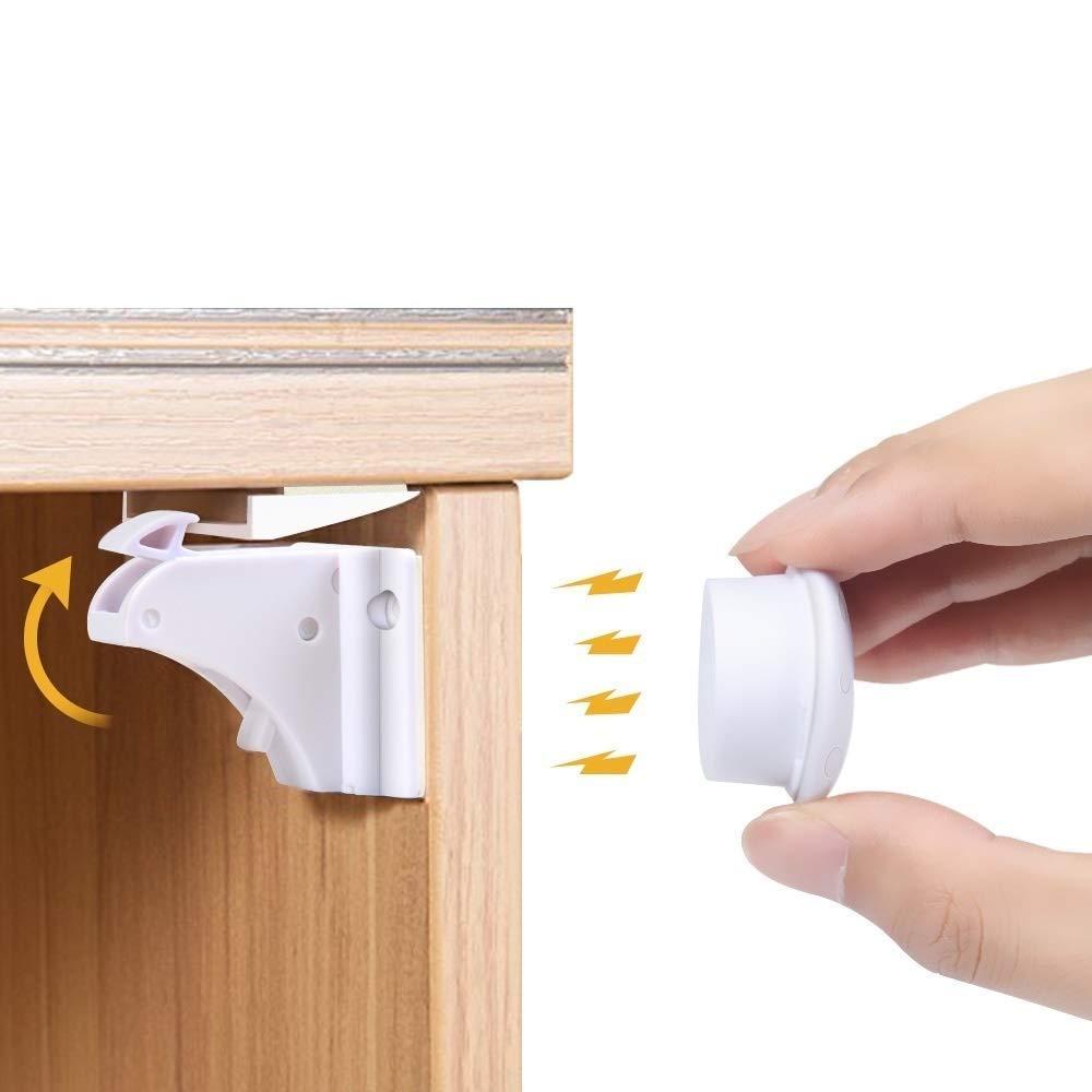 Magnetic Cabinet Locks for Child Safety (8 Locks+2 Keys) Cupboard Locks Baby Proof - Adhesive Baby Proofing Cabinets & Drawers Latches No Drilling - Baby Locks for Baby Safety