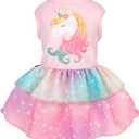 Fitwarm Rainbow Unicorn Dog Tutu Dress, Summer Clothes for Small Dogs Girl, Pet Birthday Outfit, Pink, Small