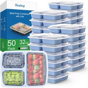 48 Pack Meal Prep Containers Reusable with Lids 3-Compartment, To Go Take Out Plastic Food Storage Containers, Sturdy Leakproof Food Safe, Microwave Freezer Dishwasher Safe