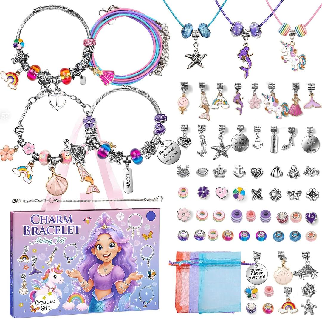 Taybonds Charm Bracelet Making Kit, DIY Jewelry Kit, Creative Unicorn Mermaid Gift with Bracelets and Necklaces
