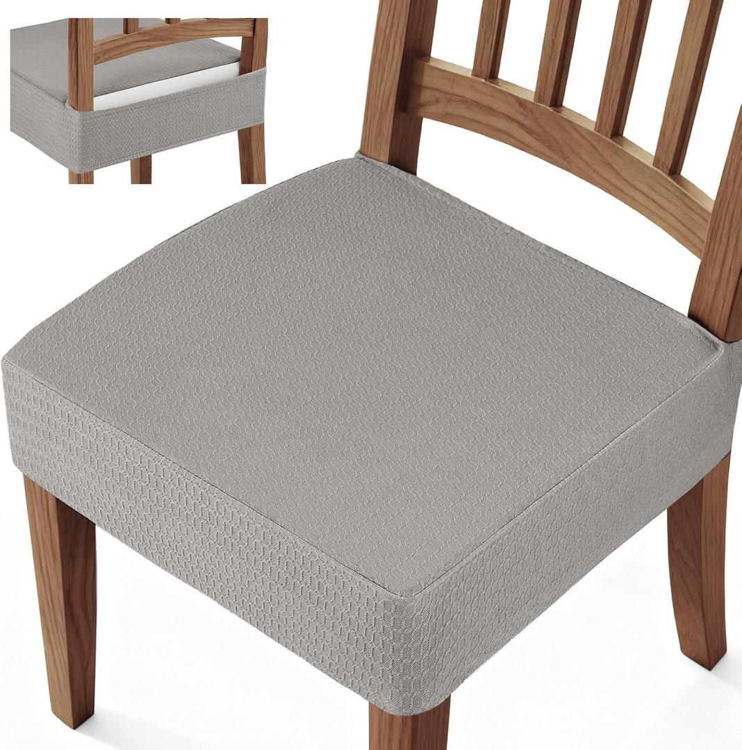 Songrey Waterproof Seat Covers for Dining Chairs Set of 6, No Rear Chair Covers, Stretch Removable Washable Chair Slipcover Protector, Light Gray
