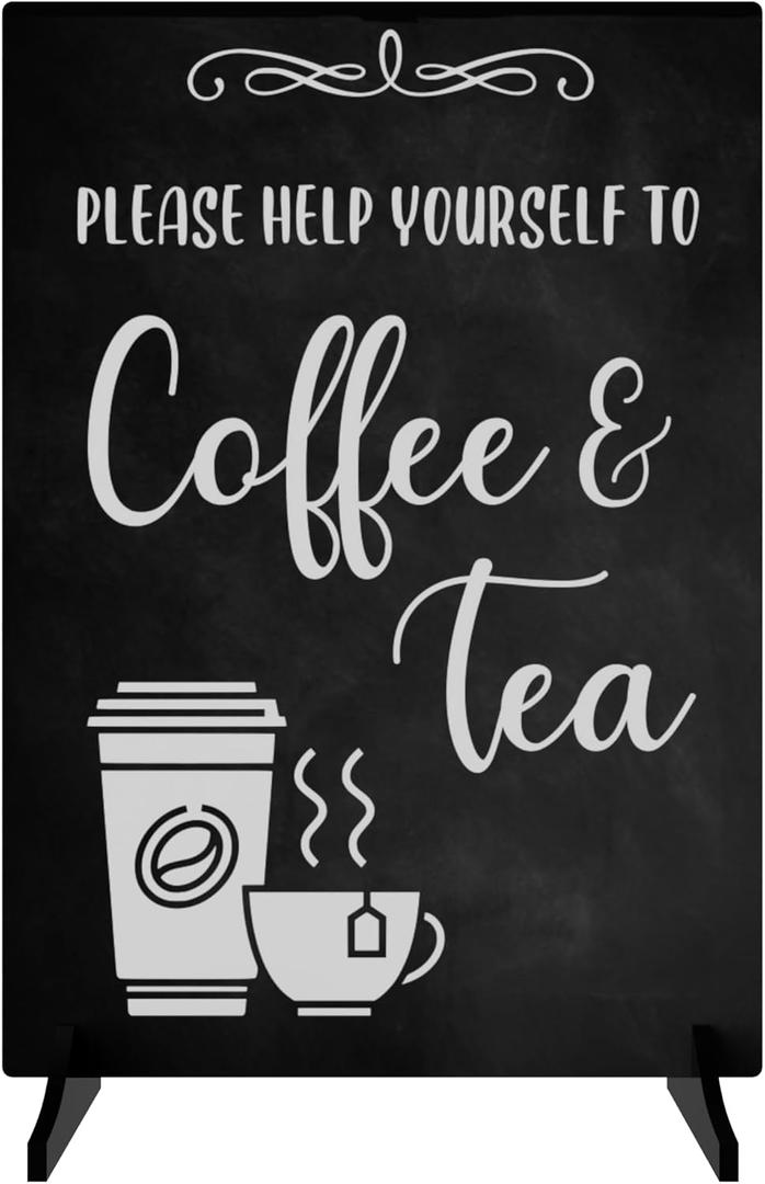 Please Help Yourself To Coffee & Tea Sign/Notice - Freestanding sign for Guests, Customers, Clients Coffee Mornings, Meetings, Conferences where refreshments are served. A4 Size with Wood Stand.