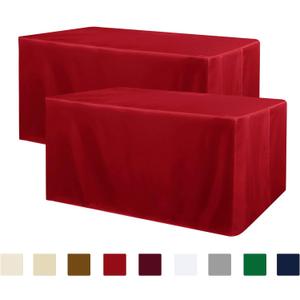 Obstal 2 Pack 6FT Red Table Cloths for Standard Folding Tables - Water Resistant Washable Fabric Polyester Rectangle Table Cover Protector for Carft Show, Vendor Stand, 72L x 30W x 30H Inches