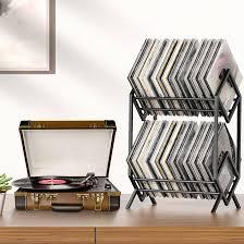 RUILALIFE 2TierVinylRecordStorageHolder With Dividers, 200 LPs Albums Storage Rack Shelf, Steel Music Records Display Shelf Organizer For Book, Magazine, Files