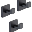 TASTOS Bath Towel Hooks Matte Black, 3 Pack Stainless Steel Robe Coat and Clothes Hook, Heavy Duty Wall Hook for Bathroom & Kitchen, Modern Square Style Wall Mounted