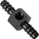 3/8 Hose Barb Inline Fuel Pressure Gauge T Fitting Adapter Union with 1/8 NPT Sensor Gage Port Aluminum Black
