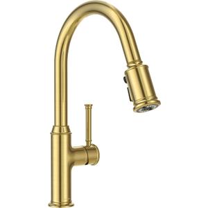 Lava Odoro Curtura Gold Kitchen Faucet with Pull Down Sprayer, Single Handle Kitchen Sink Faucet with Magnetic Docking Spray 3-Function, Brass Faucet for Kitchen Sink 1 Hole and 3 Hole, KF421-SG-M