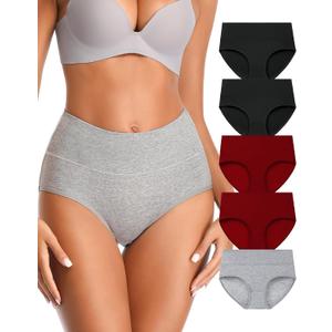 Annenmy High Waisted Womens Underwear Cotton Underwear Full Coverage Briefs Stretch Breathable Ladies Panties 5 Pack, Large 