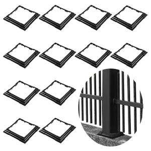 Thyle 12 Pcs 6 x 6 Inches Vinyl Post Sleeve Black Adjustable Post Skirt Base Eusable Column Wrap Trim for 3 to 6.5 Inch Porch Fence Deck Stairs Rails