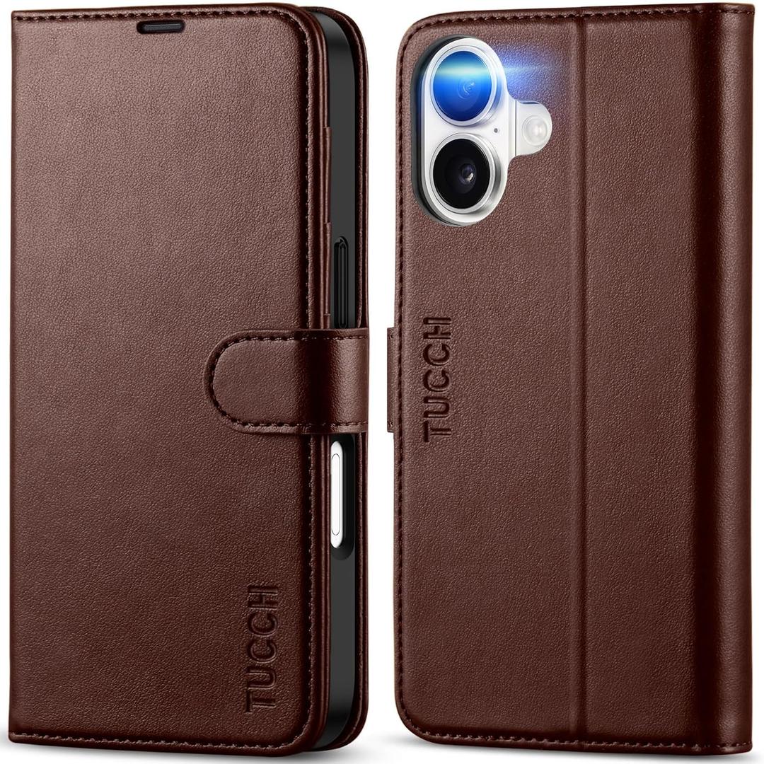TUCCH Wallet Case for iPhone 17 (6.3-Inch) 2025, 4 Card Holders, RFID Blocking, Stand, Shockproof TPU Shell, PU Leather, Magnetic Closure, Protective Flip Folio Cover, Chocolate Brown