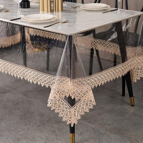 LIBERECOO Clear Plastic Table Cover Protector, Rectangle Waterproof Oilproof Vinyl Tablecloth, 60 x 120 Inch Heavy Duty Wipeable Reusable Transparent Table Cloth for Dining & Party