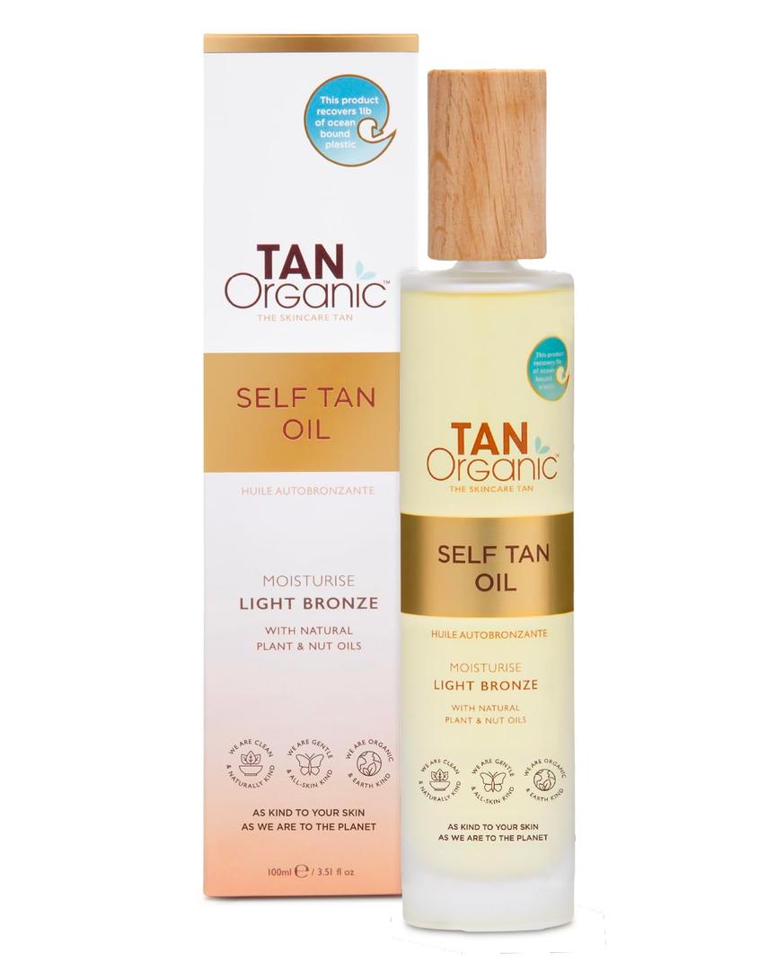 TanOrganic Self Tanning Oil 100ml | Organic Self Tanner for Face & Body | Light Natural-Looking Tan with Vitamin E | No Orange Tint, Streak-Free & Transfer-Resistant
