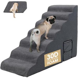 Dog Stairs for High Beds 30-33 inches Tall, 7-Step Pet Stairs/Steps for Small Large Dogs, 30D Foam Pet Steps/Ramp/Ladder for High Bedsides, with 4pcs Dog Ramp for Stairs, Dark Grey