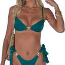 SKAYS Women's Bikini Set Two Piece Bathing Suit Sexy Triangle String Bikini Tie Side Thong Bottom Cheeky Swimwear (Large, Teal Green)