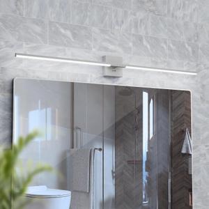 Matte Silver Vanity Lights 48 inch, 4-Level Brightness Built-in Dimmer, 28W Dimmable 5CCT Bathroom Light Fixtures Over Mirror, Vanity Lights for Bathroom Mirror Cabinets Bedroom-FCC ETL