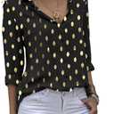 Avanova Women Gold Dot Print Long Sleeve Button Down Shirt Work Business Blouse Top Gold Dot Black XX-Large (XXL)