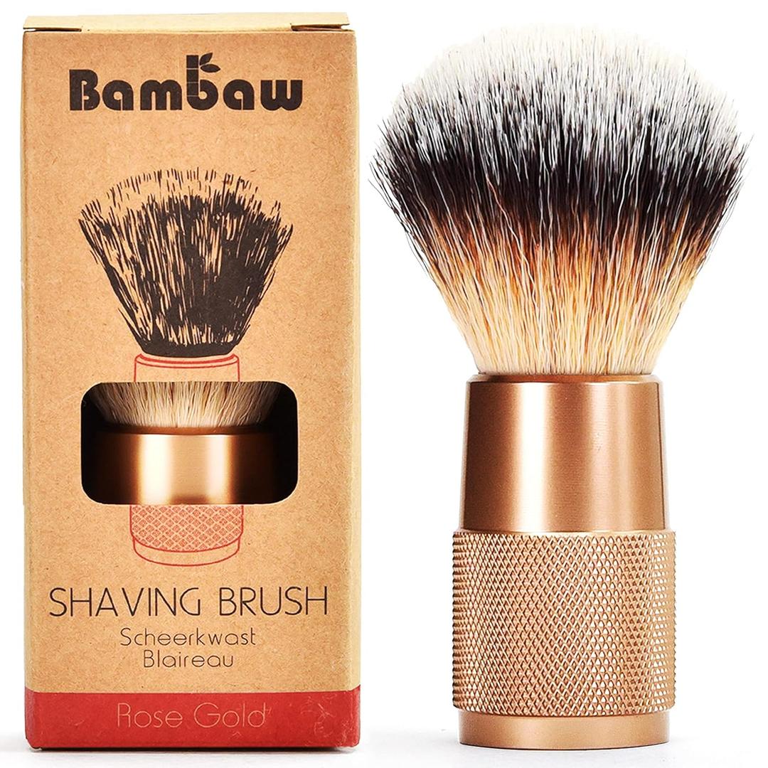 Bambaw - Synthetic Shaving Brush Rose Gold | Vegan Shaving Brush | Razor Bumps Treatment for Women | Shaving Brush in Metal for Ingrown Hair and Razor Burn Treatment| Pre Shave Exfoliator for Women