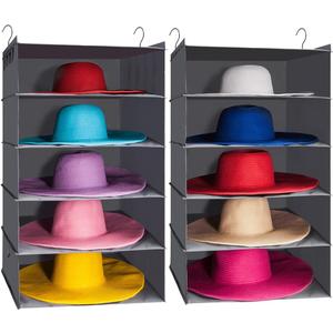 Large Hat Storage for Closet Hanging Organizer for Wide Brim 10 Shelf Oversized Racks Sunhat Cowboy Fedora Floppy Collection Box Container Display Big Brimmed Holder Space Saver Organization (Grey)