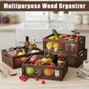 4 Pcs Wooden Countertop Baskets for Kitchen Bathroom, Easy Self-assembly Rustic Nesting Boxes with Handle and Wire Mesh, Multipurpose Wooden Crates for Fruit, Include Screws (Medium,Burnt Wood Finish)