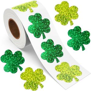 St Patricks Day Stickers, Shamrock Stickers Roll, Holographic Sparkly St. Patrick's Day Saint Patricks Day's Lucky Clover Self-Adhesive Laser Seal Labels Decor For Irish Party Envelope Cards Gift Bags