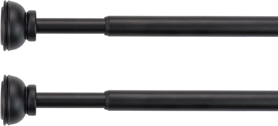 KXLife 2 Pack Spring Tension Curtain Rod, 1/2- inch Decorative Curtain Rods for Window, Caf Rod, Black, (26-36 Inch)
