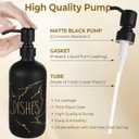 Kitchen Soap Dispenser Set, 16oz Hand and Dish Soap Dispenser Set with 2 Instant Dry Trays, Stainless Steel Pump, Refillable Glass Bottle for Kitchen and Bathroom Countertop (Black)