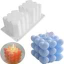 2 Cavity Heart Bubble Cube Silicone Candle Mold, DIY 3D Geometric Bubble Mold for Candle Making Resin Soap, Overlapping Heart Molds for Valentine's Day Gifts Home Decor