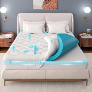 OhGeni Cooling 4 inch Dual Layer Queen Mattress Topper, 2 inch Gel Memory Foam, 2 inch Down Alternative Pillow Top Pad, Mattresses Cover for Bed, Medium Support, Fits 6-19 Deep Pocket