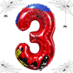 40 inch spider theme number foil balloons, children's party balloon supplies with classic numbers 1 to 9, birthday decoration supplies,number large balloons for spider theme parties(3)