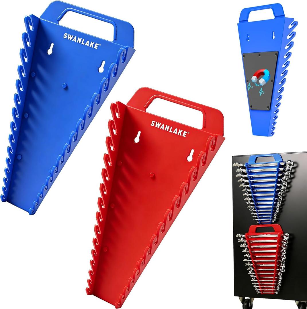 SWANLAKE Magnetic Wrench Organizer Toolbox Holder, 2-Pack SAE (1/4'' to 1-1/16''), Metric (6mm to 27mm) Ratchet Wrench Organizers, Total Hold 30 Slots Wrench Holders for Tool Box