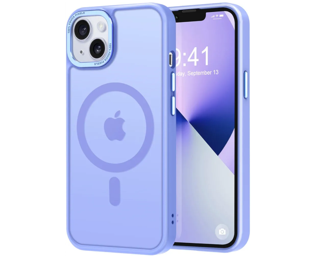 Thomo Strong Magnetic for iPhone 13 Case & iPhone 14 Case [Compatible with Magsafe] Translucent Matte Slim Shockproof Women Girl Anti-Fingerprint Protective Case for iPhone 14/13 6.1", Light Purple, Pack of 2