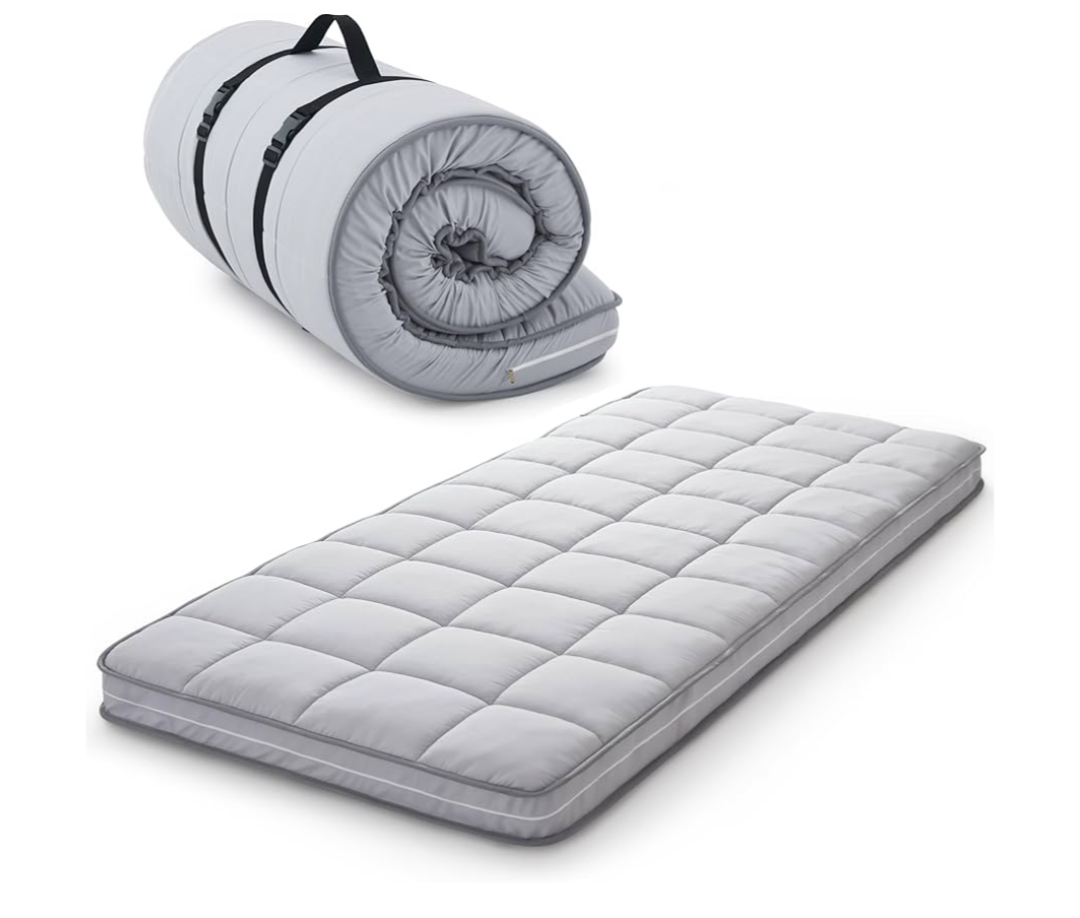 4Inch Cot Mattress Topper,Twin Gel Infused Memory Foam,Machine Washable Pillow Top Cover,Roll Up Floors Mat,Portable Folding Sleep Pad(75 X 38“