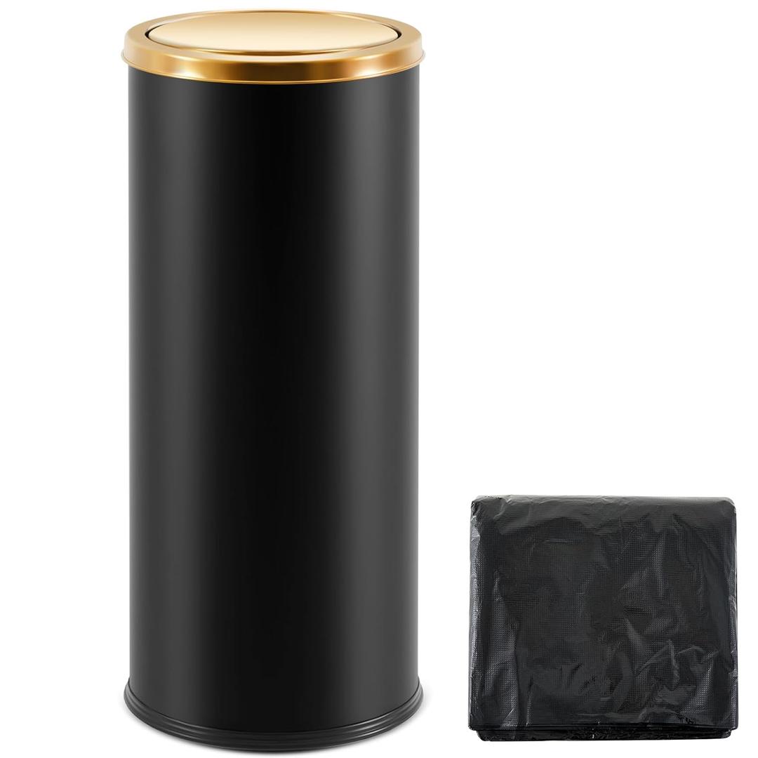 Reallnaive 30L/8GAL Matte Black Lidded Trash Can with 100 Garbage Bags Metallic Black Kitchen Garbage Bin with Lid Commercial Compact Waste Basket for Shopping Centers, Elevator Doors, Hotels