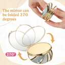 10 Pcs Compact Mirror for Purse, Metal Round Shell Travel Makeup Mirrors Portable Folding Double-Sided 1X 2X Magnification Pocket Mirror for Women Gold