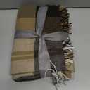 Throw Blanket Cozy Soft Tartan Checked Fringe Earth-Tone Blanket 50x60 Inches, for Couch, Sofa and Bed, Warm Lightweight Coffee Brown Travel Fringe Throw