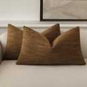 Foindtower Set of 2 Decorative Textured Burlap Linen Throw Pillow Covers Farmhouse Boho Lumbar Cushion Cover Solid Accent Pillowcase for Couch Sofa Bed Living Room Home Decor,1220 Inch,Golden Brown