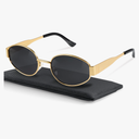 livho 2025 Trendy Oval Sunglasses - Stylish Polarized Shades for Everyday - Retro Metal Frames Gold/Grey