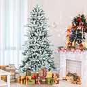  7Ft Snow Flocked Artificial Christmas Tree, Hinged Slim Pine Tree with Pine Cones, 1108 Branch Tips, Sturdy Metal Stand, Xmas Full Fake Tree for Home, Office, Party Indoor Decoration