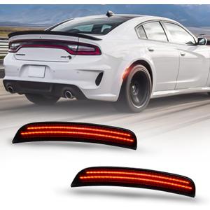 D-Lumina LED Rear Side Marker Lights Red Side Lights Dual LED Smoked Lens for Dodge Charger 2015-2022, Rear Bumper Lights Reflectors Parking Lamp Indicator, Pack of 2