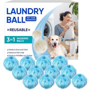 Pet Hair Remover for Laundry  12PCS Reusable Washing Machine Hair Catcher Balls for Dog & Cat Fur, Washer & Dryer Lint Remover for Clothes, Bedding & Blankets