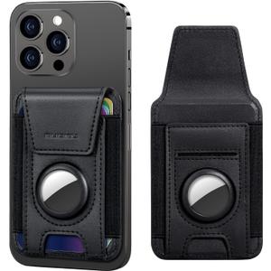 nuoku Magsafe Wallet with AirTag Holder, Leather Magnetic Phone Wallet with Card Holder for iPhone 17/16/15/14 /13/12 Pro/Max Series (Not 13 Mini/12 Mini) (S-Black)