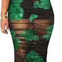 Mojessy Sheer Dress for Women Sexy Short Sleeve Ruched Mesh Bodycon Dress Adjustable Strap Top Mini Skirt 3 Piece Outfits Set (Green) Set XL