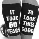 Men Fun Crews Socks for 40th 50th 60th Birthday Gifts, Men Funny Black Crew Cotton Socks (One Size)