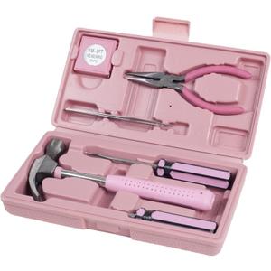 Household Hand Tools, Pink Tool Set - 7 Piece by Stalwart, Set Includes  Hammer, Screwdriver Set, Pliers (Repair Kit for the Home, Office, or Car)