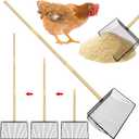 PINVNBY Stainless Steel Chicken Poop Scooper 3 in 1 Adjustable Wooden Handle Poop Scooper for Chicken(18.1" to 42.1")Multifunctional Chicken Coop Cleaning Tools Sifting Shovel Chicken Coop Accessories